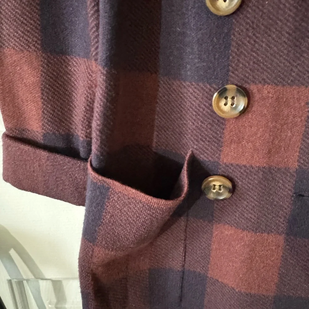 Marled Blazer, XS, Navy & Rust Large Checks, Double Breasted and Collared, NWOT - Picture 5 of 6